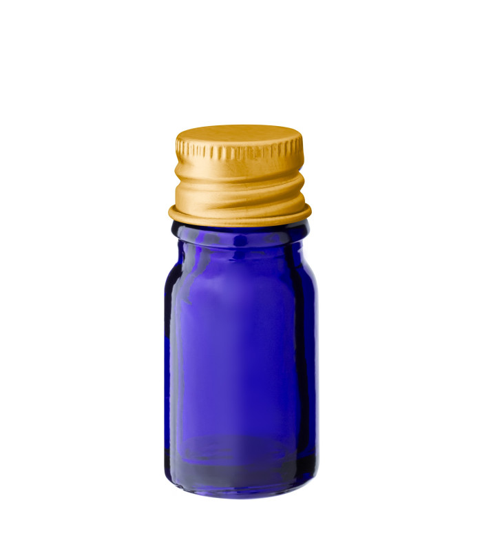 Glasflasche 5 ml blau mit goldenem Aluminium-Schraubverschluss