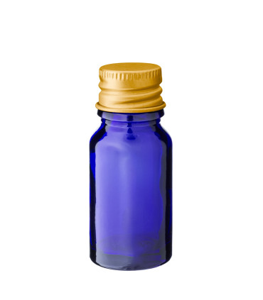 Glasflasche 10 ml blau mit goldenem Aluminium-Schraubverschluss