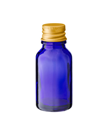 Glasflasche 15 ml blau mit goldenem Aluminium-Schraubverschluss