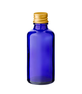 Glasflasche 50 ml blau mit goldenem Aluminium-Schraubverschluss