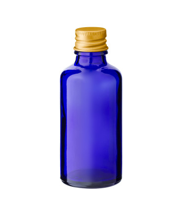Glasflasche 50 ml blau mit goldenem Aluminium-Schraubverschluss