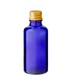 Glasflasche 50 ml blau mit goldenem Aluminium-Schraubverschluss