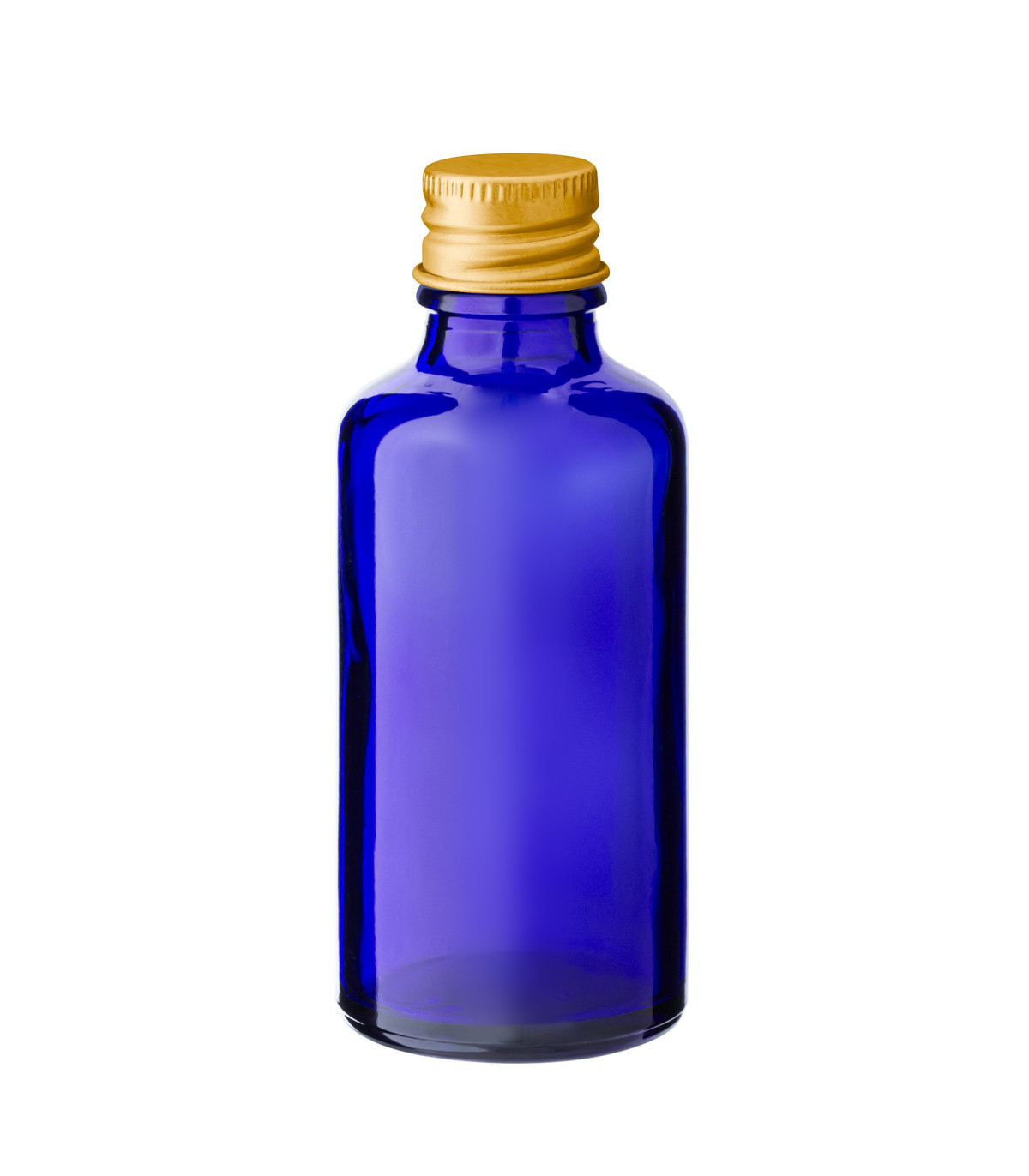 Glasflasche 50 ml blau mit goldenem Aluminium-Schraubverschluss