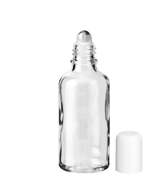 Glasflasche 50 ml klar Roll-on mit weißem Schraubverschluss [2]