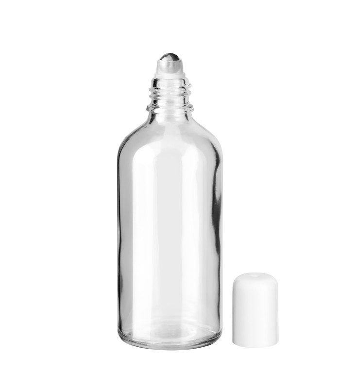 Glasflasche 100 ml klar Roll-on mit weißem Schraubverschluss [2]