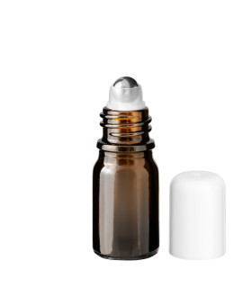 Braune Glasflasche 5 ml Roll-on mit weißem Schraubverschluss [2]