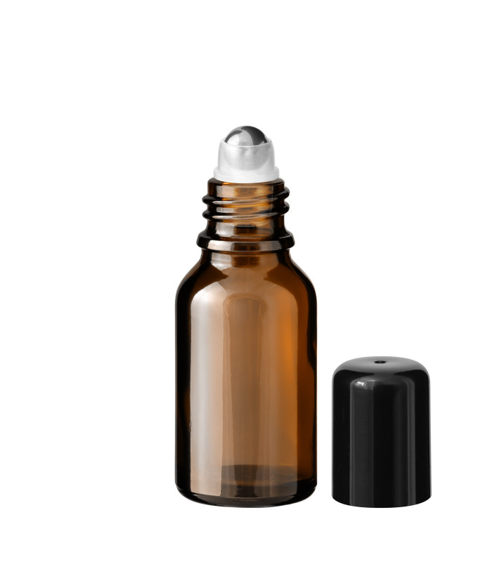 Braune Glasflasche 15 ml Roll-on mit schwarzem Schraubverschluss [2]