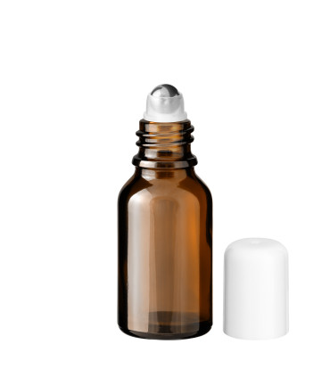 Glasflasche 15 ml braun Roll-on mit weißem Schraubverschluss [2]