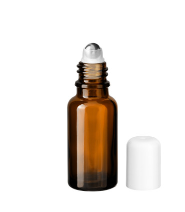 Glasflasche 20 ml braun Roll-on mit weißem Schraubverschluss [2]