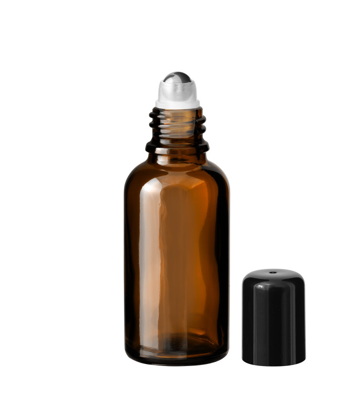 Glasflasche 30 ml braun Roll-on mit schwarzem Schraubverschluss [2]