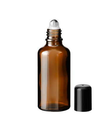 Glasflasche 50 ml braun Roll-on mit schwarzem Schraubverschluss [2]
