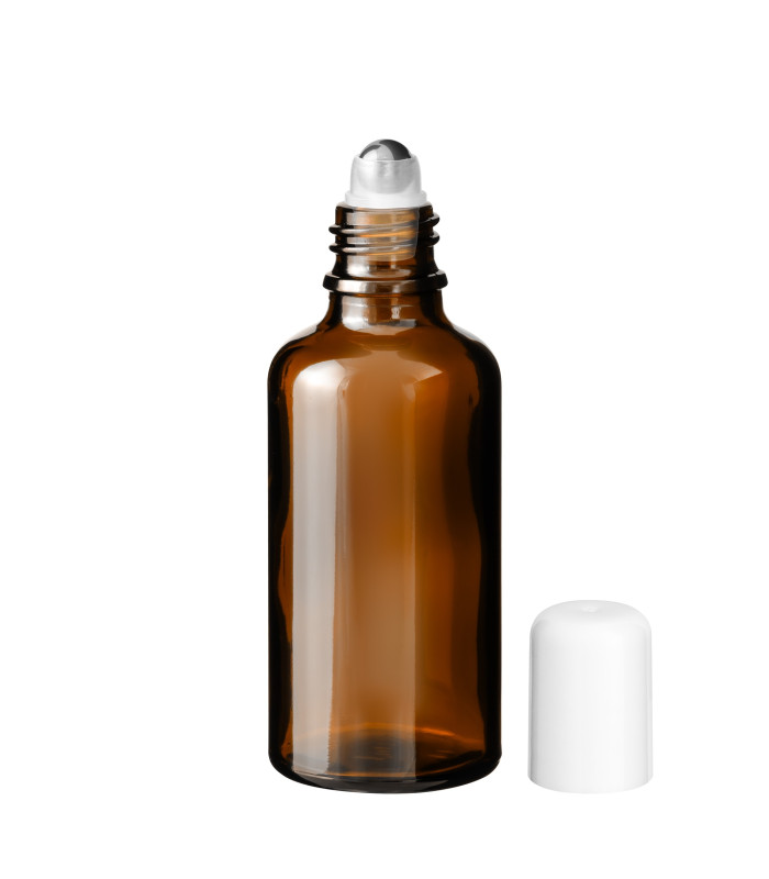 Braune Glasflasche 50 ml Roll-on mit weißem Schraubverschluss [2]