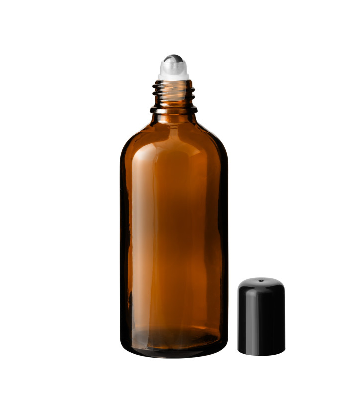 Glasflasche 100 ml braun Roll-on mit schwarzem Schraubverschluss [2]