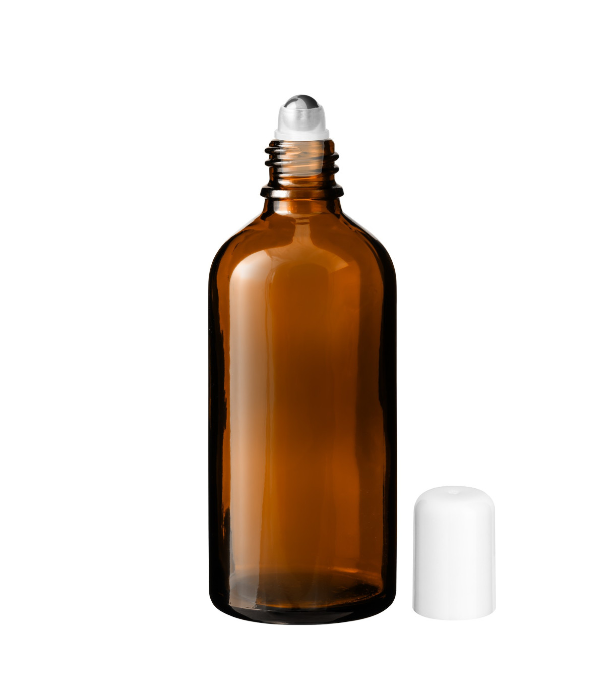 Glasflasche 100 ml braun Roll-on mit weißem Schraubverschluss [2]