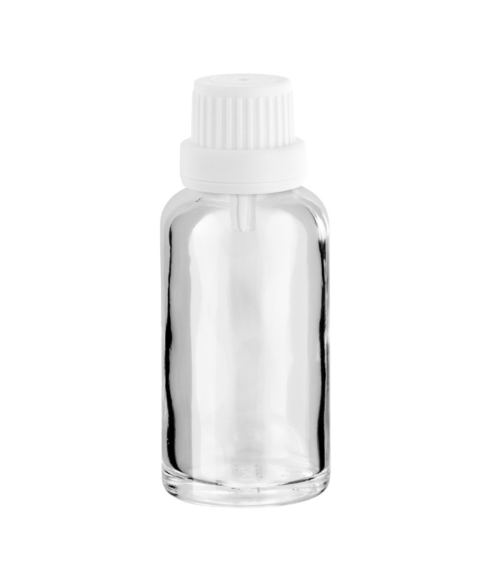 Glasflasche 30 ml klar mit weißem Tropfer [2]