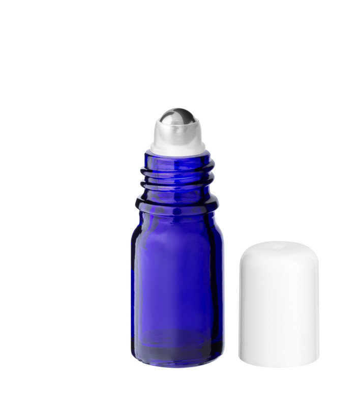 Glasflasche 5 ml blau Roll-on mit weißem Schraubverschluss [2]