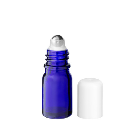 Glasflasche 5 ml blau Roll-on mit weißem Schraubverschluss [2]