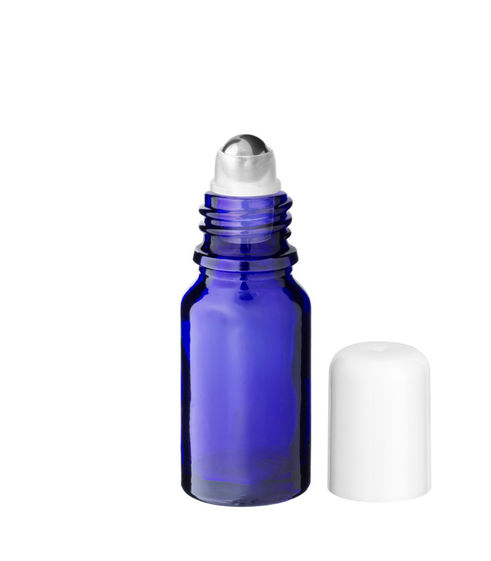 Glasflasche 10 ml blau Roll-on mit weißem Schraubverschluss [2]