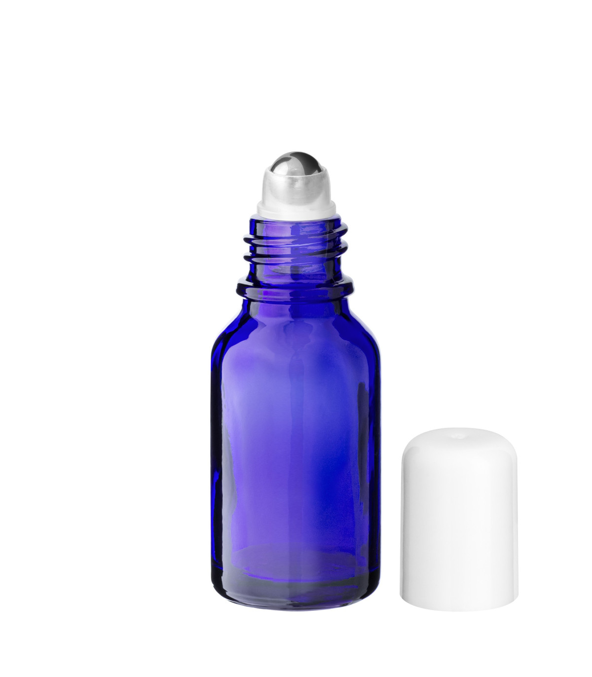 Glasflasche 15 ml blau Roll-on mit weißem Schraubverschluss [2]