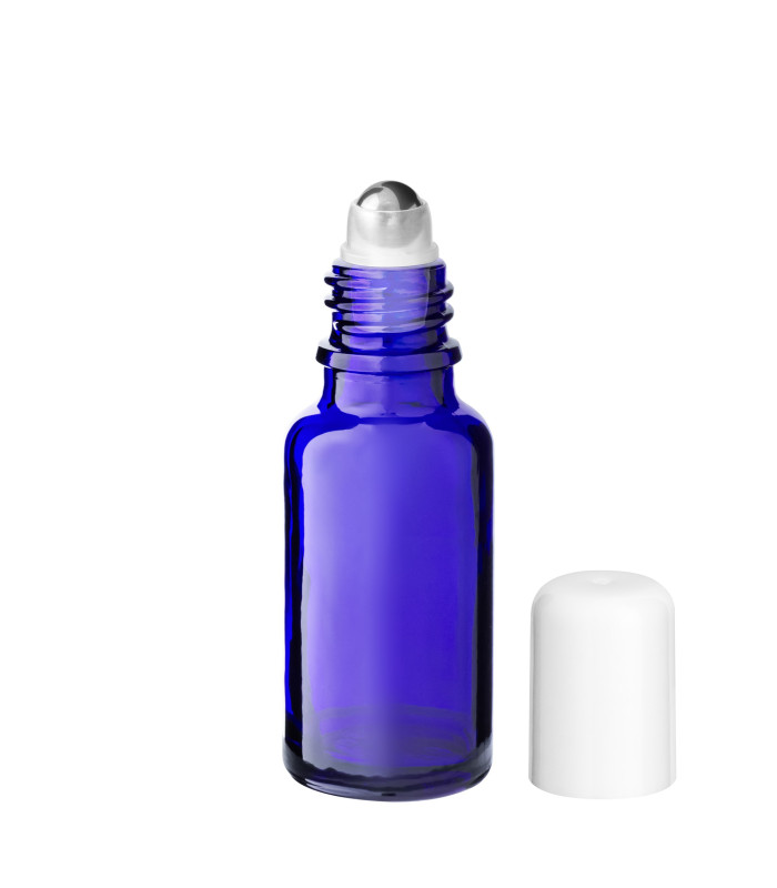 Glasflasche 20 ml blau Roll-on mit weißem Schraubverschluss [2]
