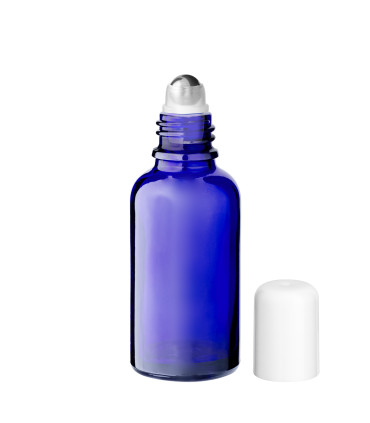 Glasflasche 30 ml blau Roll-on mit weißem Schraubverschluss [2]