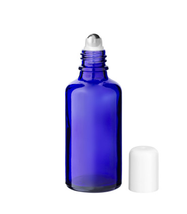 Glasflasche 50 ml blau Roll-on mit weißem Schraubverschluss [2]