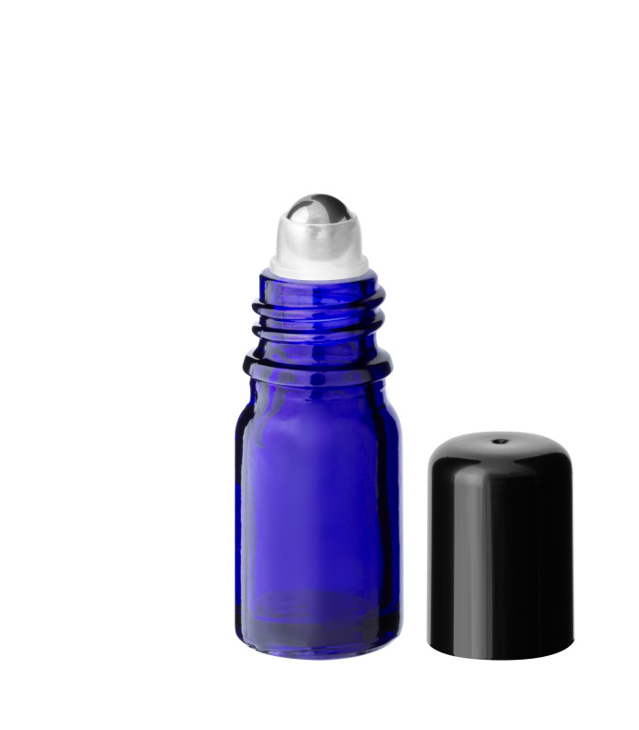 Glasflasche 5 ml blau Roll-On mit schwarzem Schraubverschluss [2]