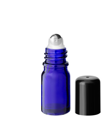 Glasflasche 5 ml blau Roll-On mit schwarzem Schraubverschluss [2]