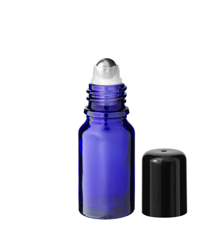 Glasflasche 10 ml blau Roll-On mit schwarzem Schraubverschluss [2]