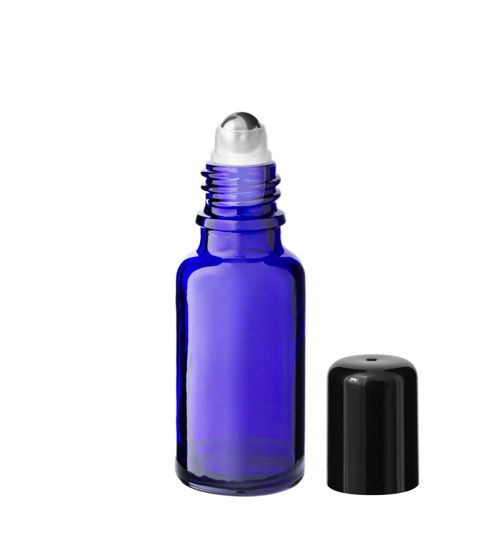 Glasflasche 20 ml blau Roll-On mit schwarzem Schraubverschluss [2]