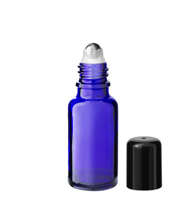 Glasflasche 20 ml blau Roll-On mit schwarzem Schraubverschluss [2]