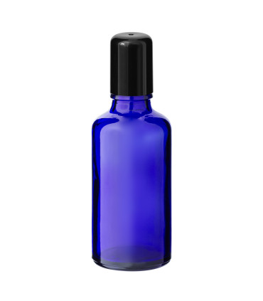 Glasflasche 50 ml blau Roll On mit schwarzem Schraubverschluss - Leer