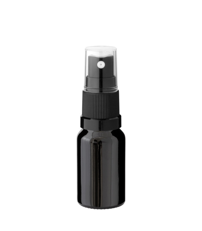 Glasflasche 10 ml schwarz mit schwarzem Zerstäuber
