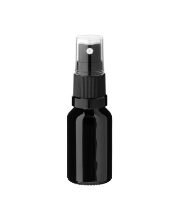 Glasflasche 15 ml schwarz mit schwarzem Zerstäuber