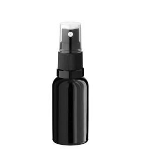 Schwarze Glasflasche 30 ml mit schwarzem Zerstäuber