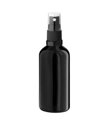 Glasflasche 100 ml schwarz mit schwarzem Zerstäuber