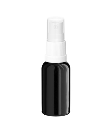 Glasflasche 30 ml schwarz mit weißem Zerstäuber