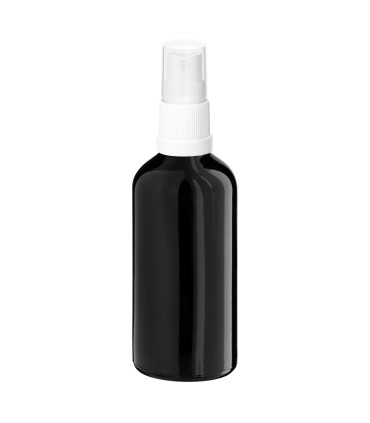 Glasflasche 100 ml schwarz mit weißem Zerstäuber