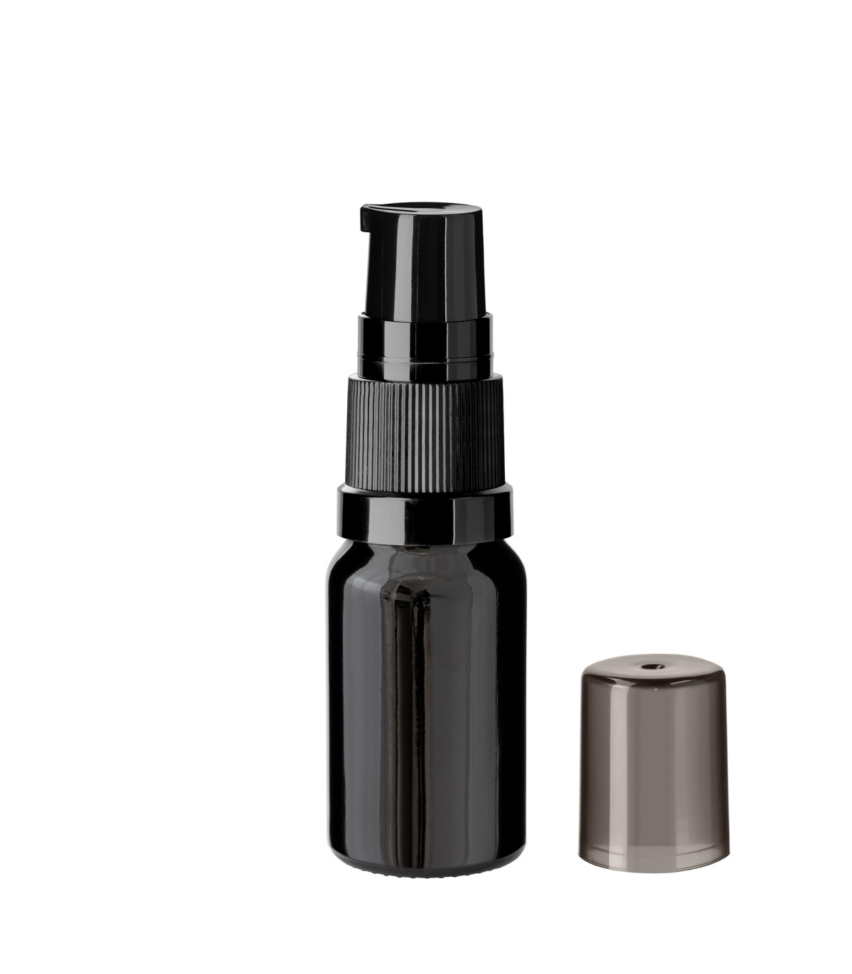 Glasflasche 10 ml schwarz mit schwarzer Pumpe [1]