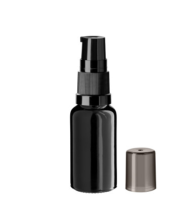 Glasflasche 20 ml schwarz mit schwarzer Pumpe [1]