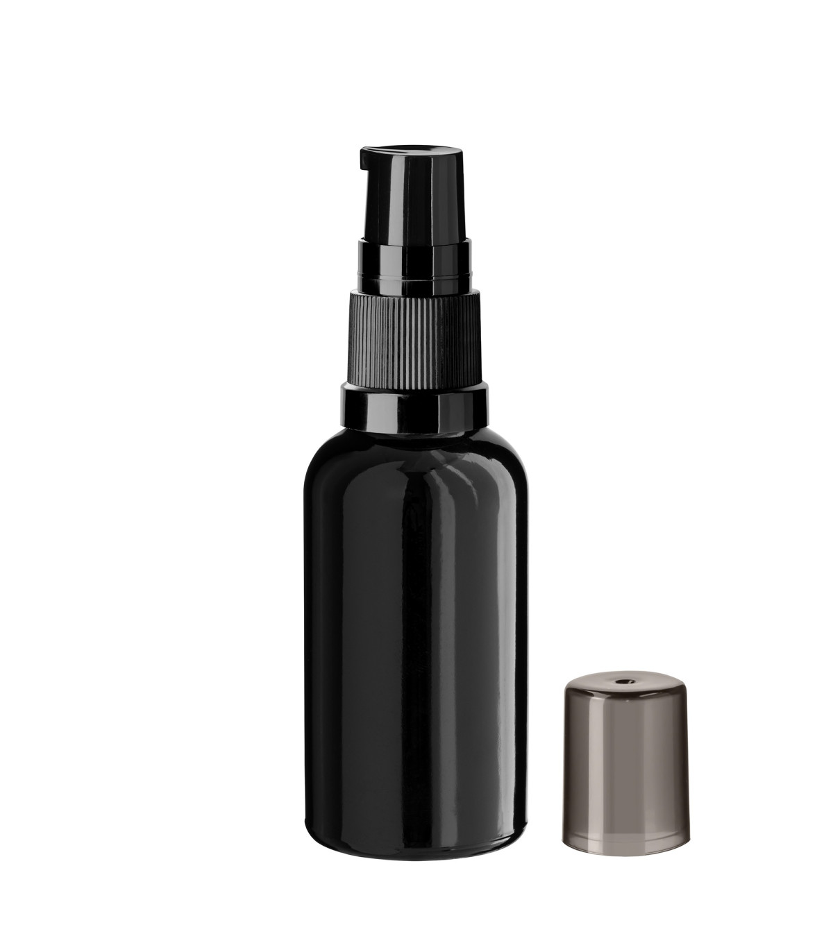 Glasflasche 30 ml schwarz mit schwarzer Pumpe [1]