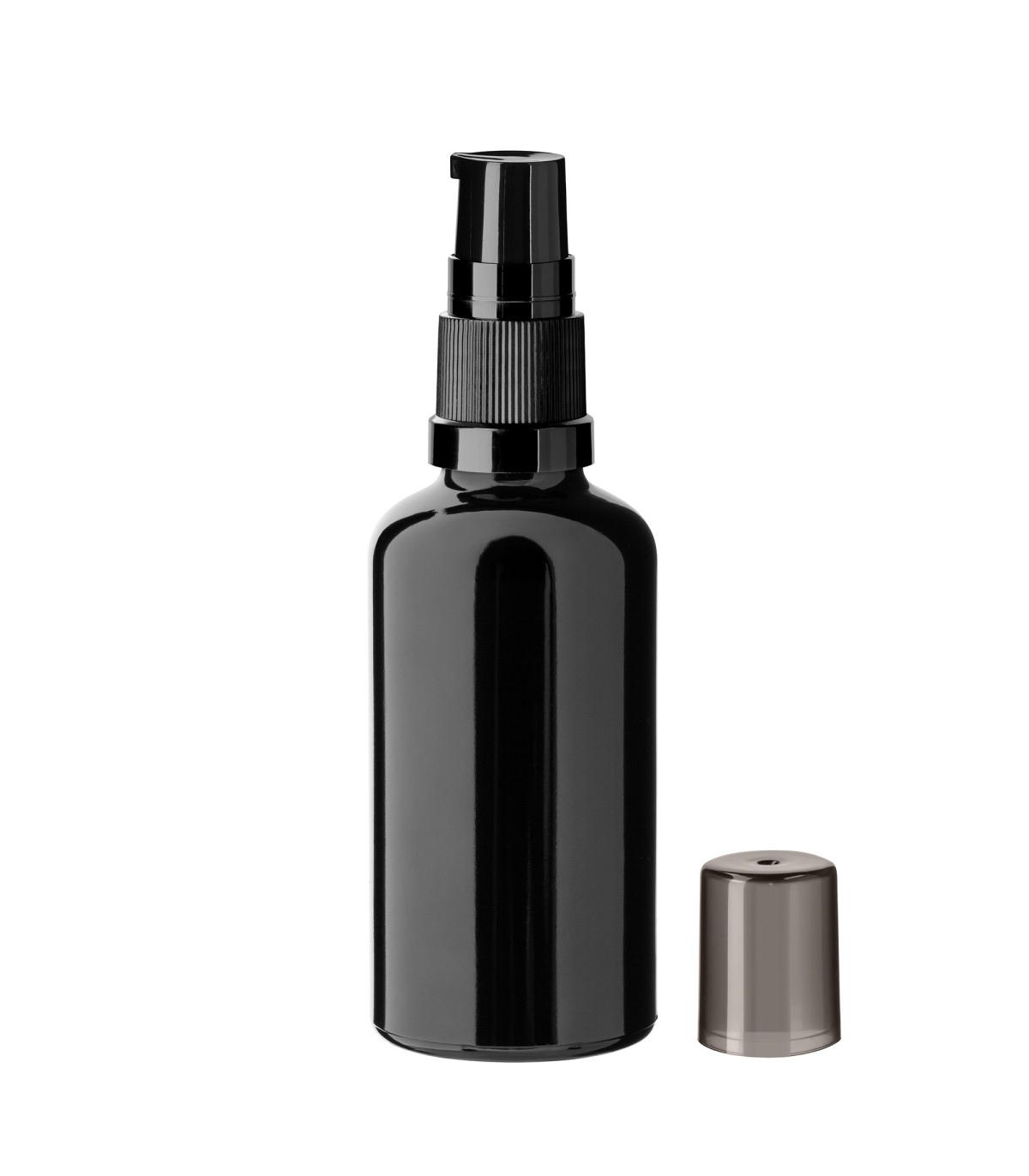 Glasflasche 50 ml schwarz mit schwarzer Pumpe [1]