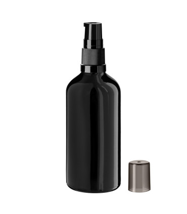 Glasflasche 100 ml schwarz mit schwarzer Pumpe [1]