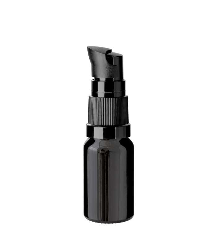 Glasflasche 10 ml schwarz mit schwarzer Pumpe [2]
