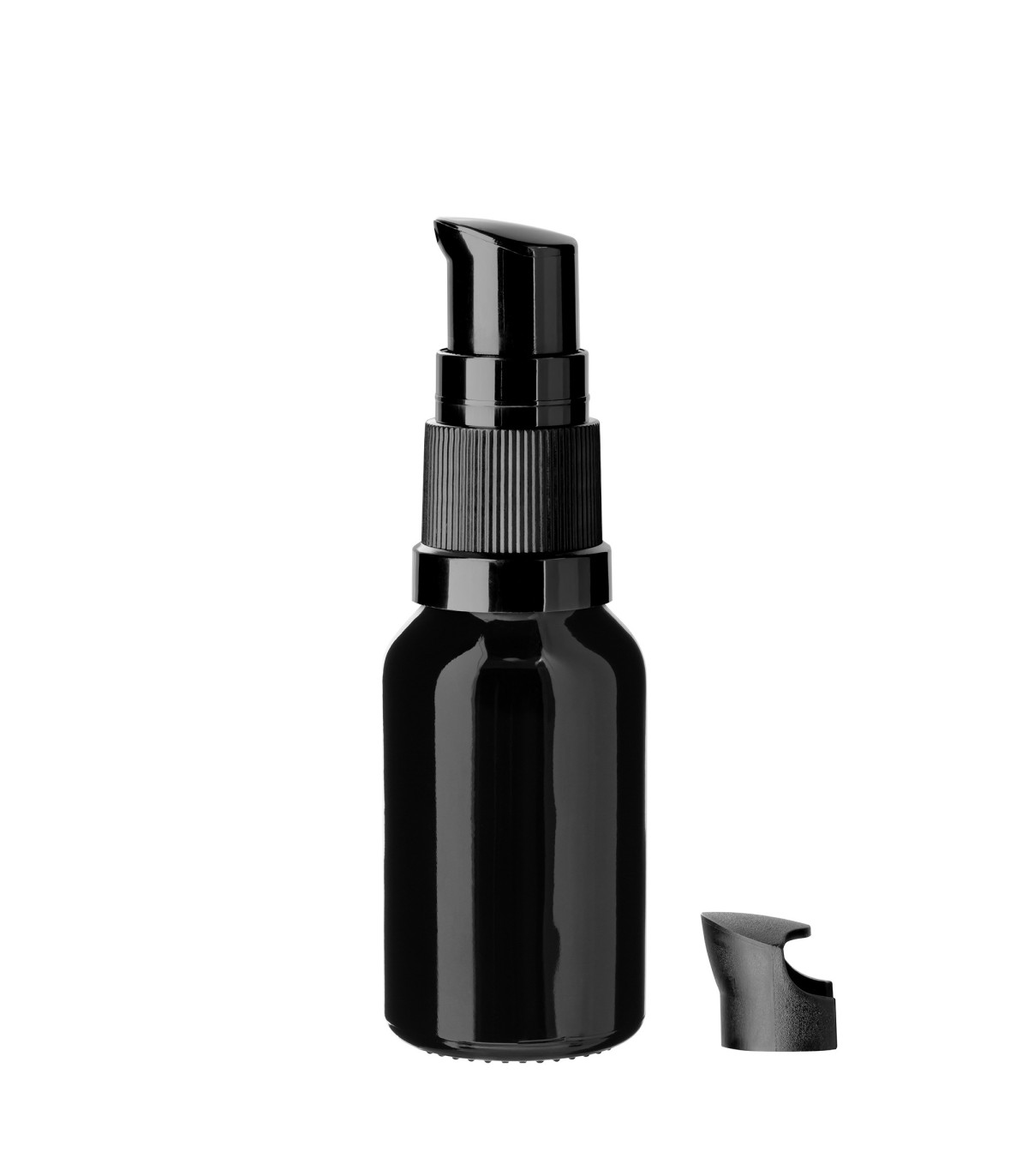 Glasflasche 15 ml schwarz mit schwarzer Pumpe [2]