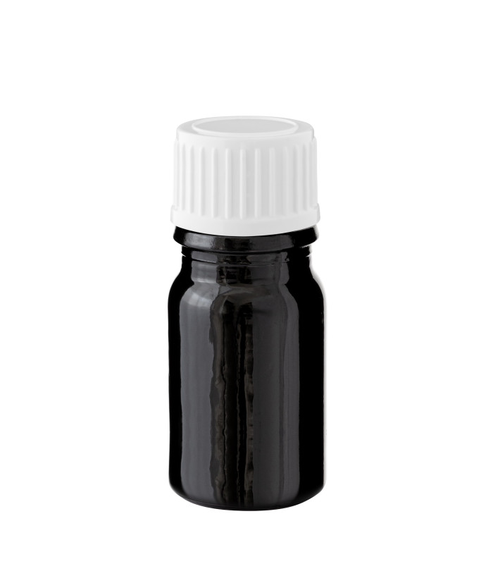 Glasflasche 5 ml schwarz mit weißem Schraubverschluss