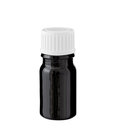 Glasflasche 5 ml schwarz mit weißem Schraubverschluss