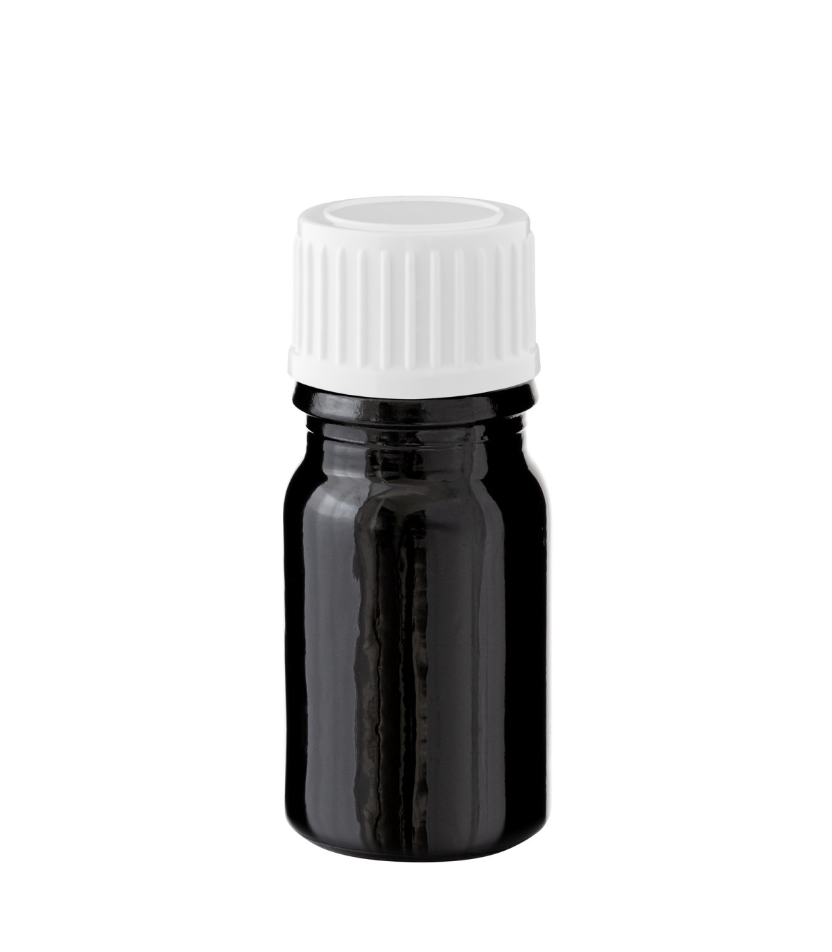 Glasflasche 5 ml schwarz mit weißem Schraubverschluss