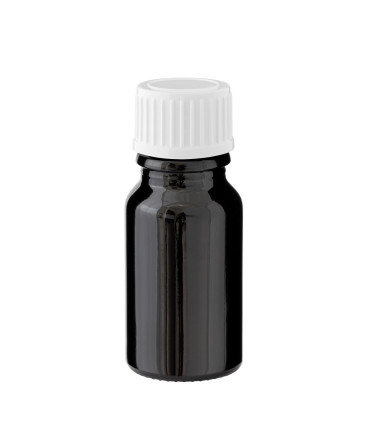 Glasflasche 10 ml schwarz mit weißem Schraubverschluss