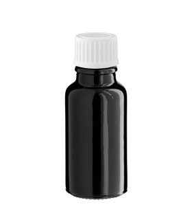 Schwarze Glasflasche 20 ml mit weißem Schraubverschluss